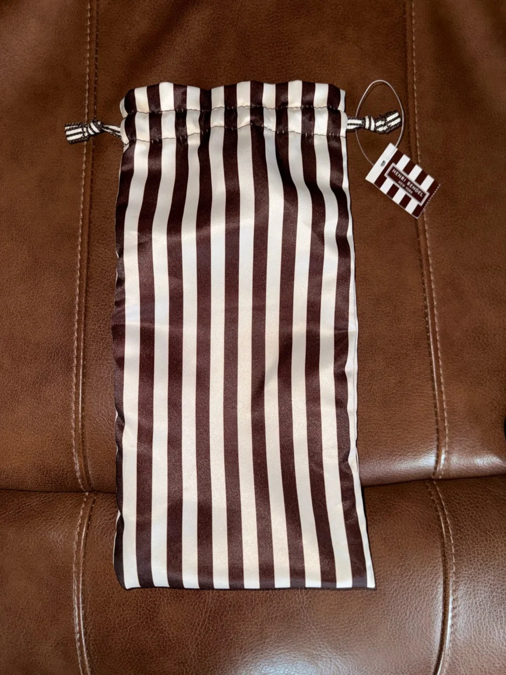 henri bendel Brown and White Striped Drawstring Flip Flop Dust Bag